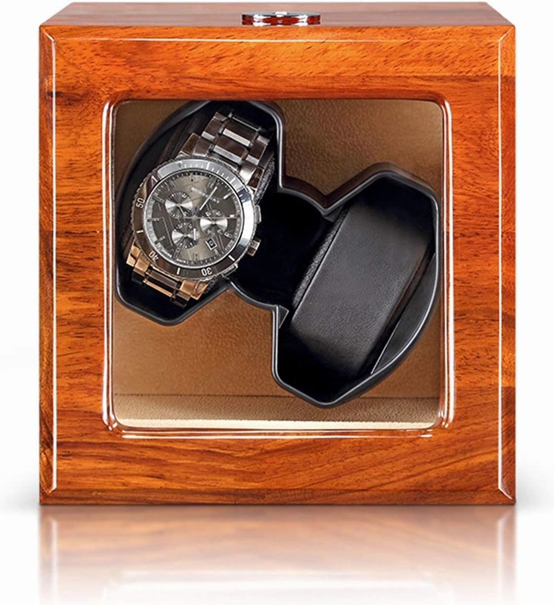 Natural Solid Wood Watch Winder Automatic Double Watch Winder Support USB AC Adapter and Battery Powered Quite Motor (Beige)