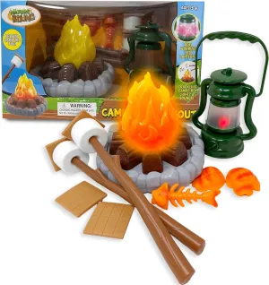 Nature Bound Kids Camping Playset - Light-Up Campfire Toy Set for Indoor and Outdoor Adventures - Pretend S’Mores, Lantern, and Camping Accessories