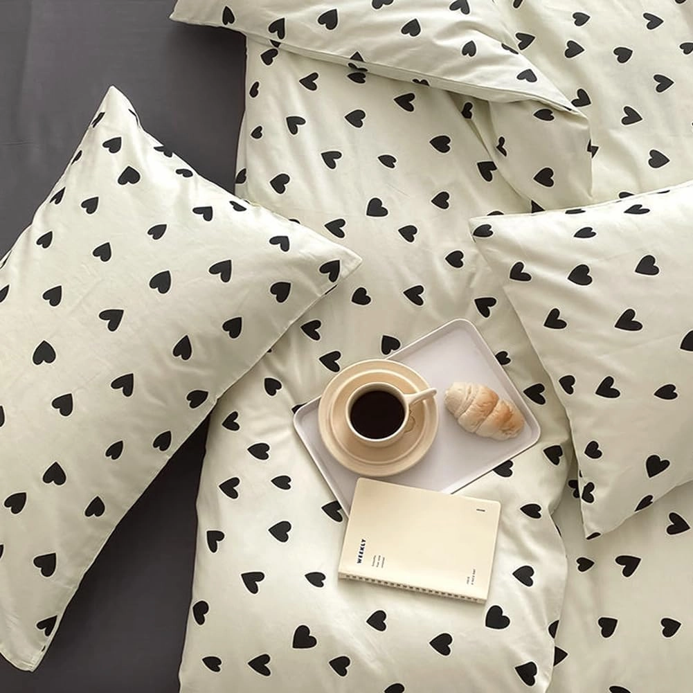 Nayoroom Black and White Heart Duvet Cover Full Size Black Hearts Printed on White Bedding Set 3 Pcs Cute Kawaii Soft Breathable Microfiber Comforter Cover Valentine Gifts for Kids Girls