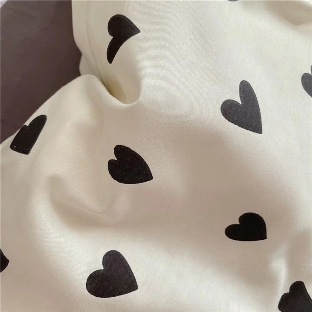 Nayoroom Black and White Heart Duvet Cover Full Size Black Hearts Printed on White Bedding Set 3 Pcs Cute Kawaii Soft Breathable Microfiber Comforter Cover Valentine Gifts for Kids Girls