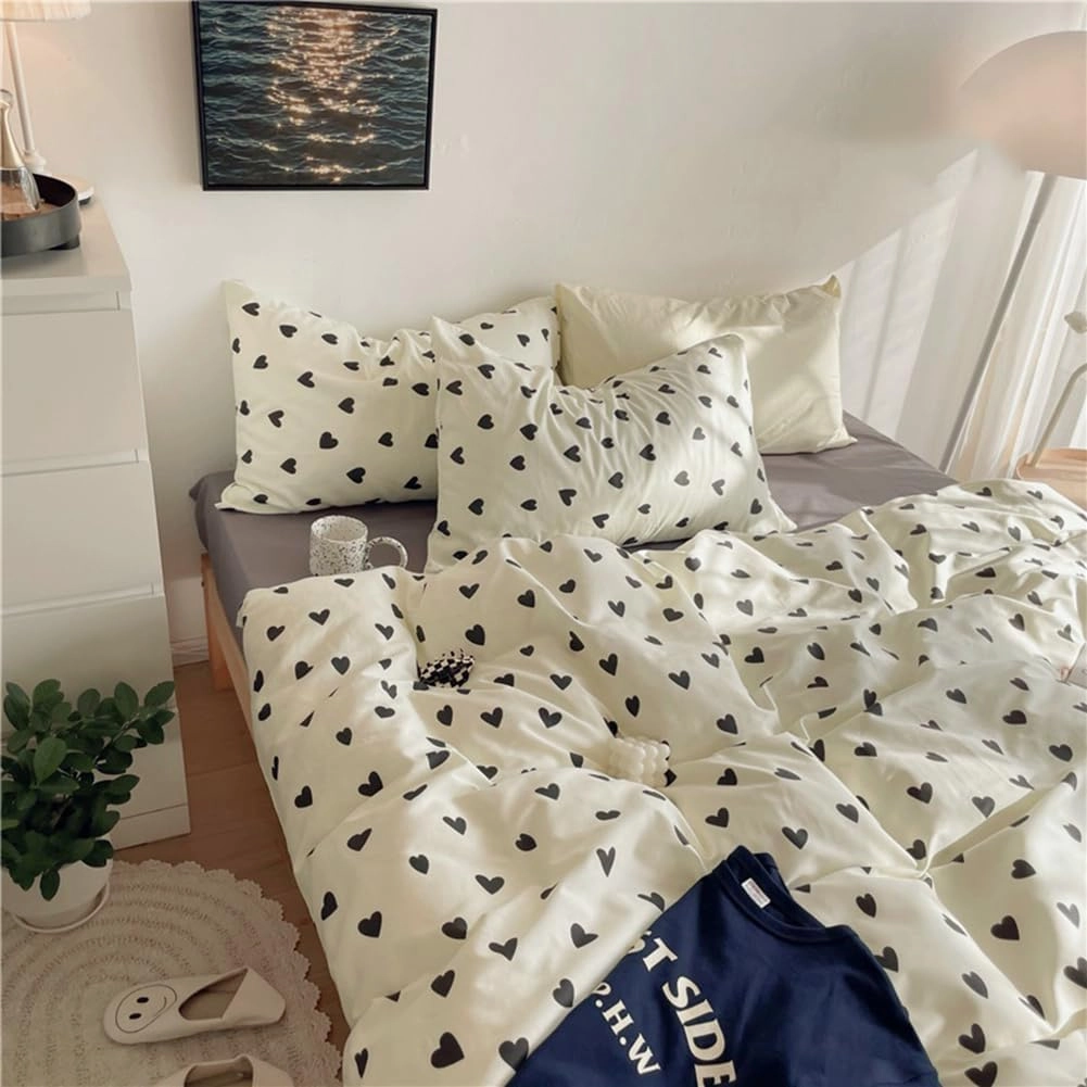 Nayoroom Black and White Heart Duvet Cover Full Size Black Hearts Printed on White Bedding Set 3 Pcs Cute Kawaii Soft Breathable Microfiber Comforter Cover Valentine Gifts for Kids Girls
