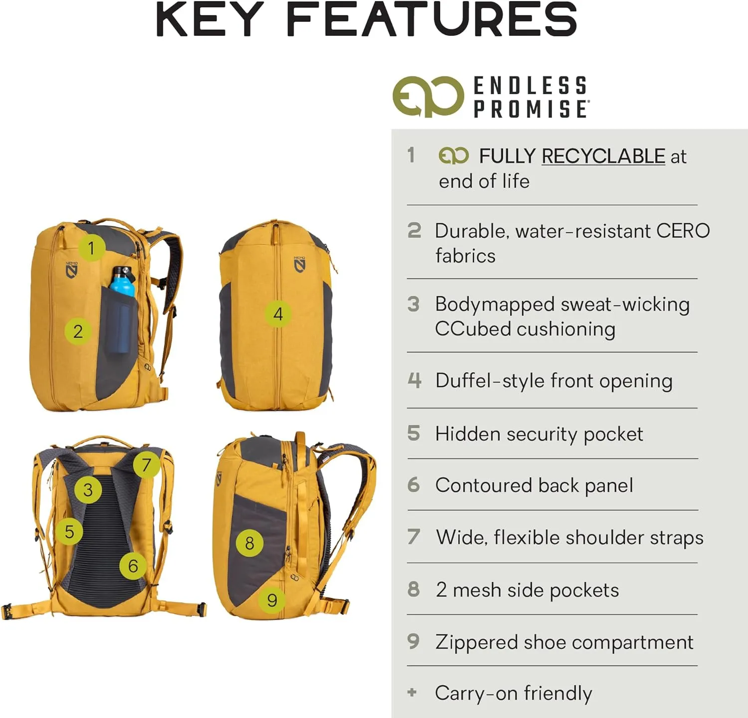 NEMO Equipment Vantage 40L Endless Promise Everyday Adventure Daypack - Chai - 40L