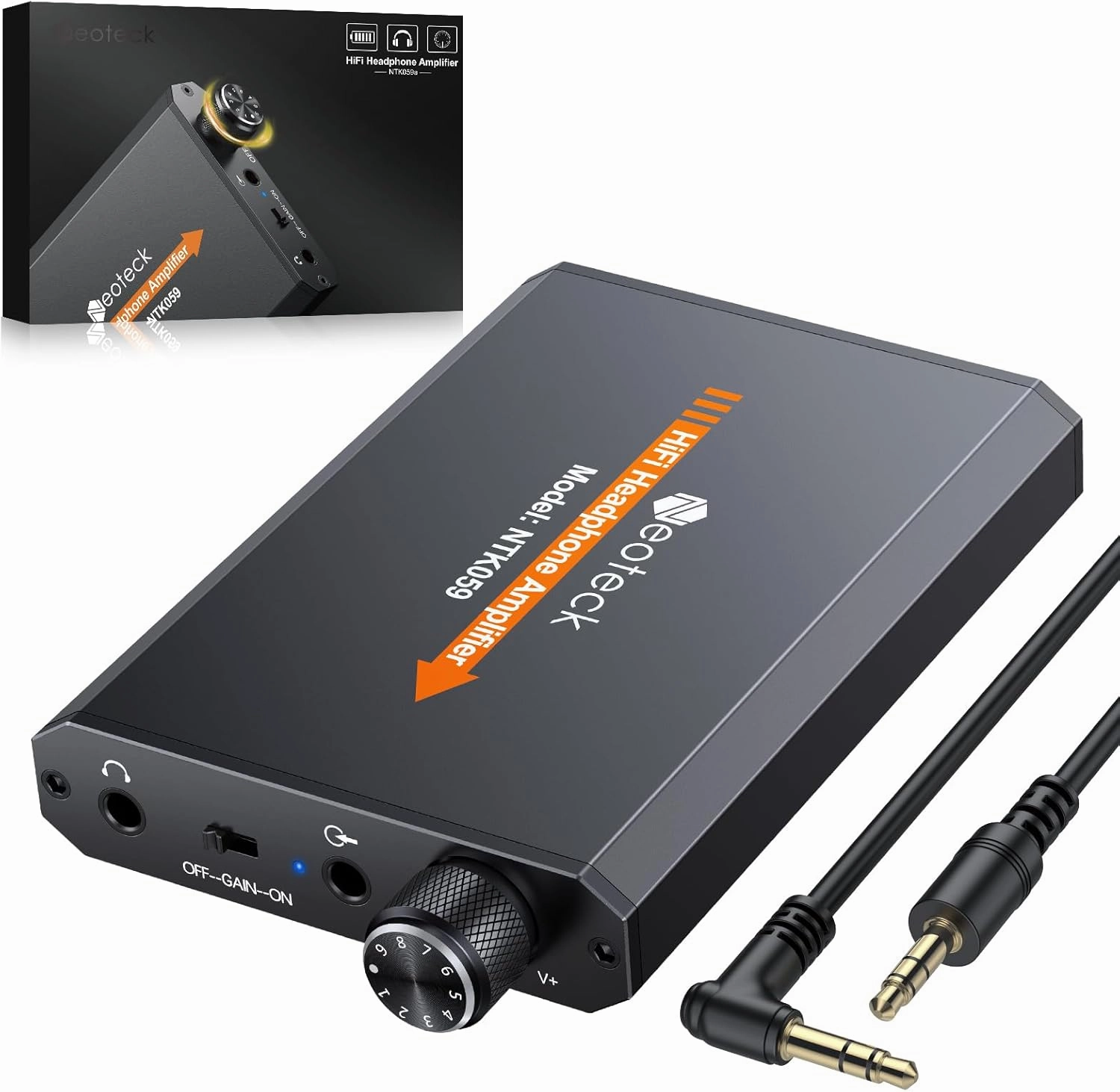 Neoteck Portable 3.5mm Headphone Amplifier Two-Stage Gain Switch, 16-150 Ohm, Aluminum Matte Surface