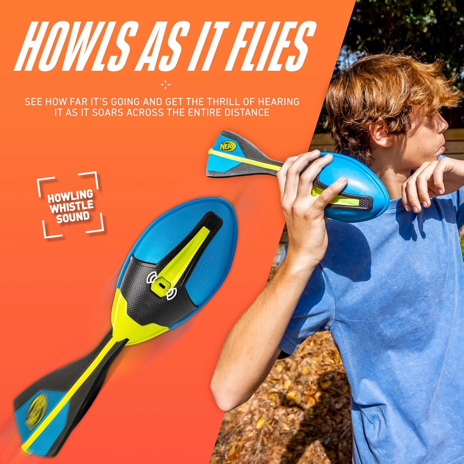 Nerf Vortex Ultra Grip Football, Designed for Easy Catching, Howling Whistle Sound, Distance-Optimizing Tail, Water-Resistant, All-Weather Play