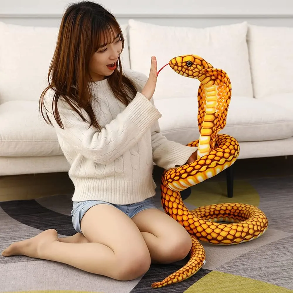 New Realistic Cobra Figure Lifelike Python Pit Viper Plush Toy Soft Stuffed Animal Snake Decor Birthday Gifts for Children (Yellow,91 inch)