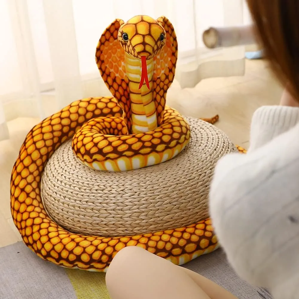 New Realistic Cobra Figure Lifelike Python Pit Viper Plush Toy Soft Stuffed Animal Snake Decor Birthday Gifts for Children (Yellow,91 inch)
