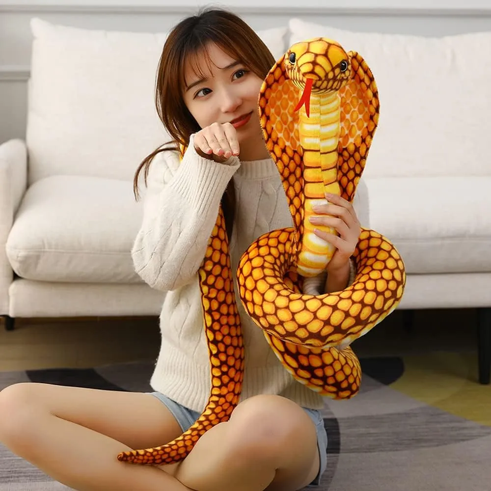 New Realistic Cobra Figure Lifelike Python Pit Viper Plush Toy Soft Stuffed Animal Snake Decor Birthday Gifts for Children (Yellow,91 inch)