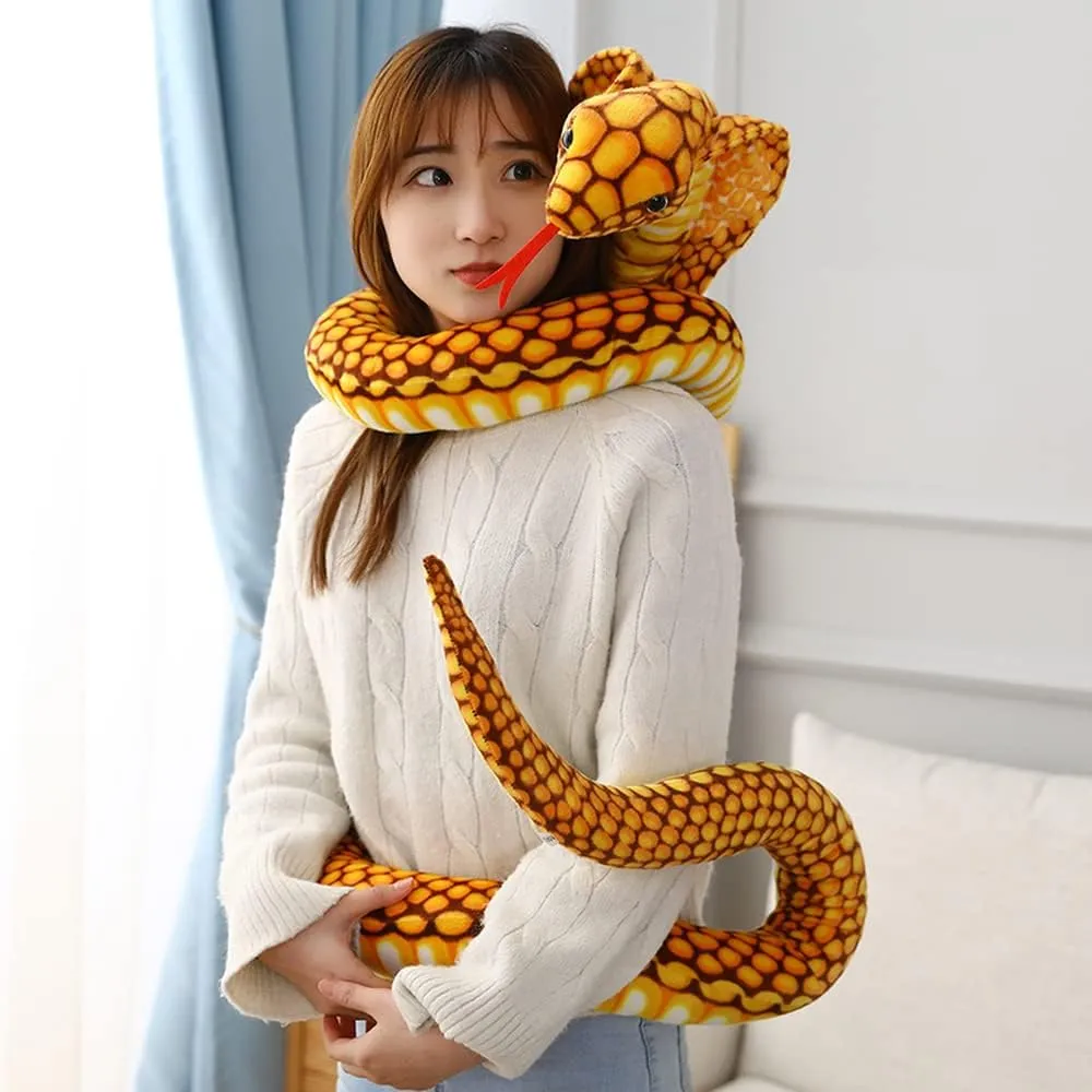 New Realistic Cobra Figure Lifelike Python Pit Viper Plush Toy Soft Stuffed Animal Snake Decor Birthday Gifts for Children (Yellow,91 inch)