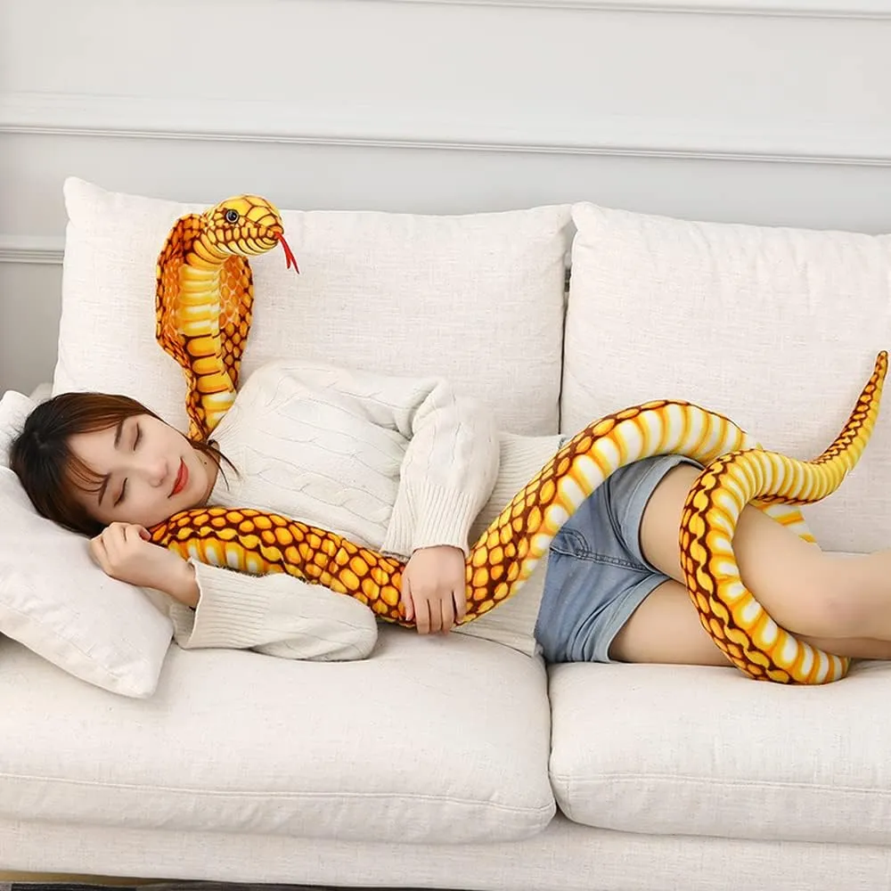 New Realistic Cobra Figure Lifelike Python Pit Viper Plush Toy Soft Stuffed Animal Snake Decor Birthday Gifts for Children (Yellow,91 inch)