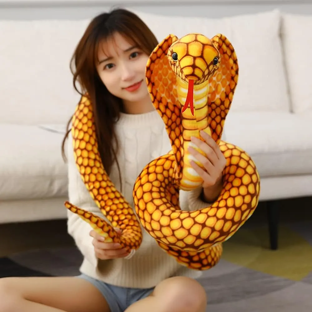 New Realistic Cobra Figure Lifelike Python Pit Viper Plush Toy Soft Stuffed Animal Snake Decor Birthday Gifts for Children (Yellow,91 inch)
