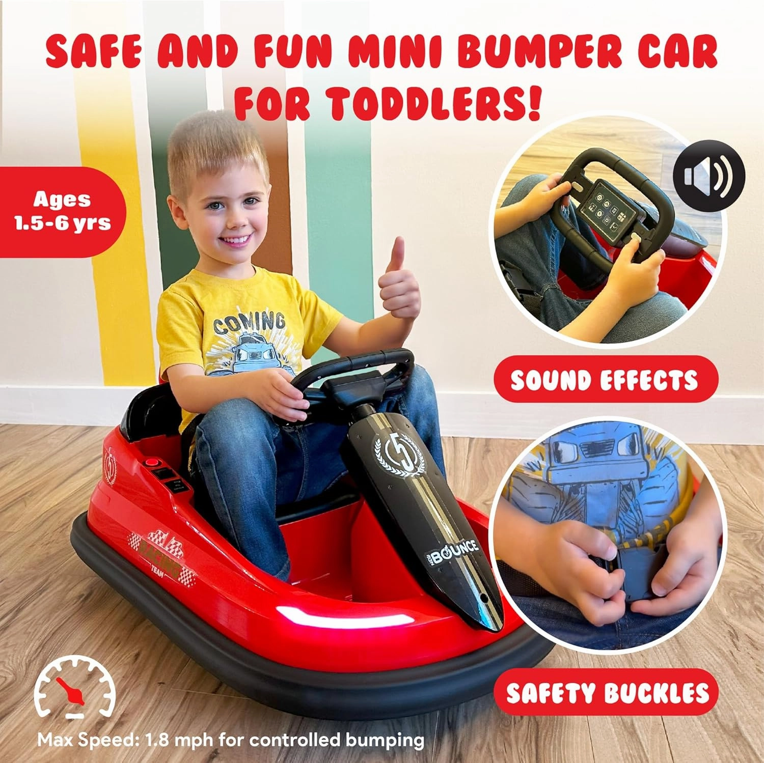 New-Bounce Bumper Car for Toddlers - Baby Bumper Cars - Electric Car for Kids Ages 1.5-4 Years