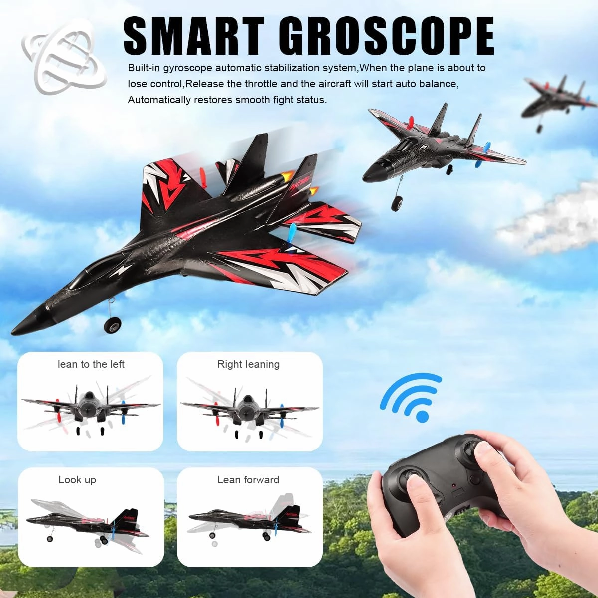 New Upgrade SU27 RC Airplane, Remote Control Fighter Toys, 2.4GHz 6-axis Gyro Stabilizer RTF Glider Aircraft Plane with 2 Batteries Easy to Fly Outdoor Toy for Adults Kids Beginners Boys