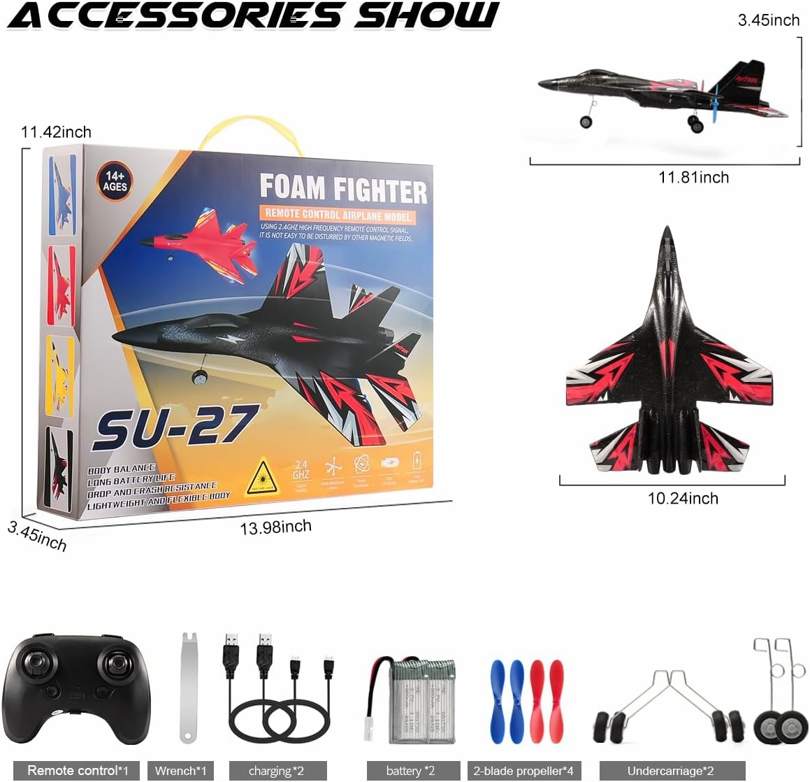 New Upgrade SU27 RC Airplane, Remote Control Fighter Toys, 2.4GHz 6-axis Gyro Stabilizer RTF Glider Aircraft Plane with 2 Batteries Easy to Fly Outdoor Toy for Adults Kids Beginners Boys