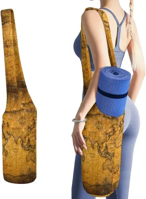 Niapessel Yoga Mat Bag, Yoga Mat Bags for Women, Vintage World Map Print Yoga Mat Holder Bag Carrier Large with Pockets Yoga Accessories Yoga Gifts for Women And Yoga Lover