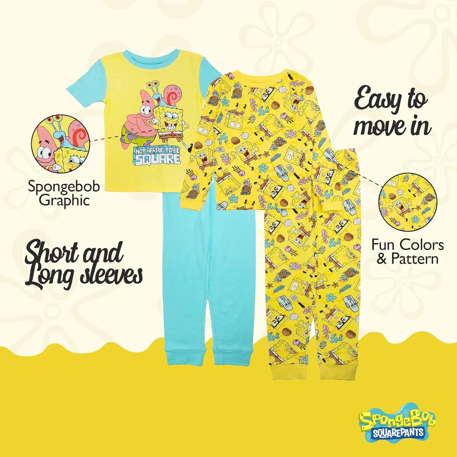 Nickelodeon Boys' 4-Piece Snug-fit Cotton Pajama Set, Soft & Cute for Kids