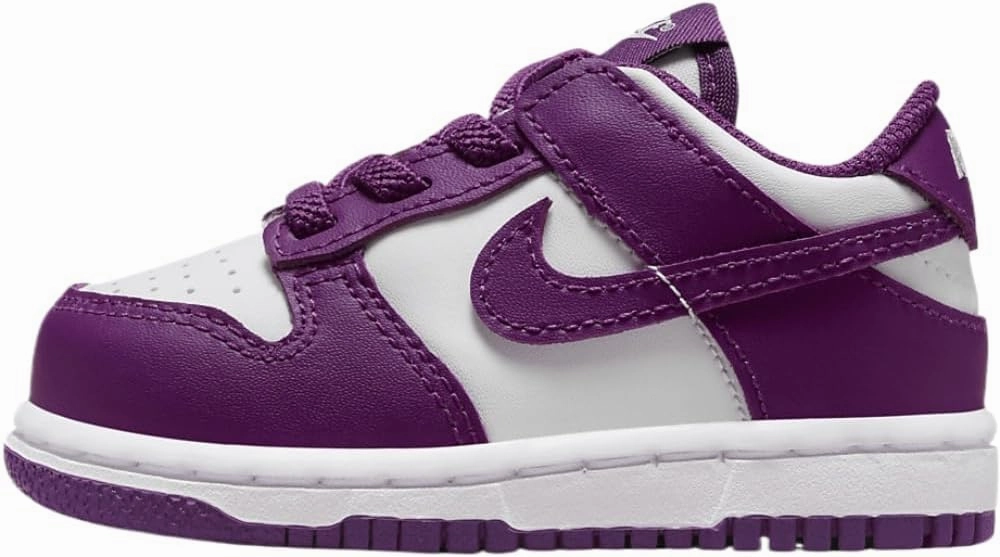 Nike Dunk Low Baby/Toddler Shoes (FB9107-110, White/White/Viotech) Size 2