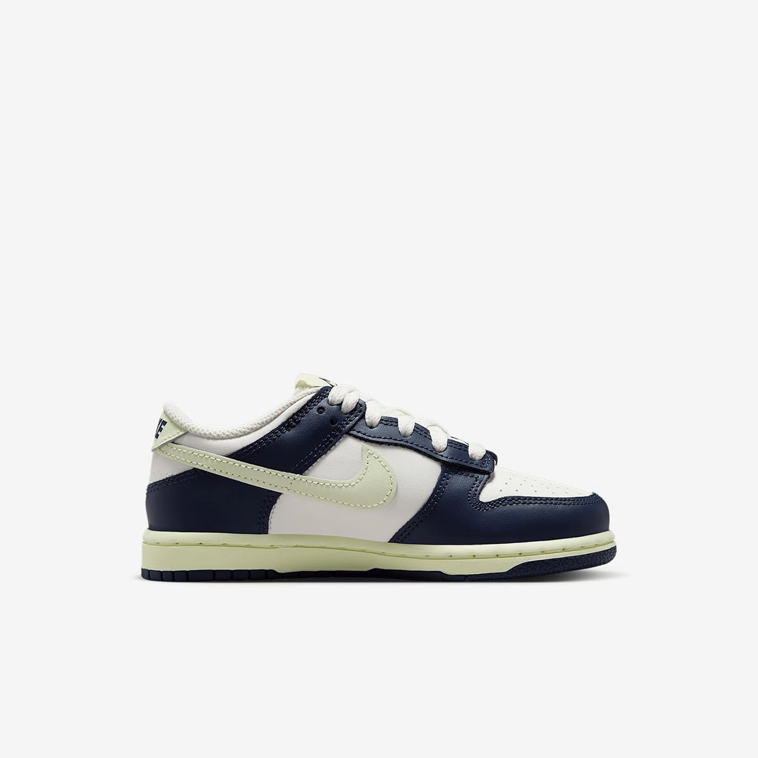 Nike Dunk Low Little Kids' Shoes (FB9108-127, Sail/Midnight Navy/Volt Tint/Volt Tint)