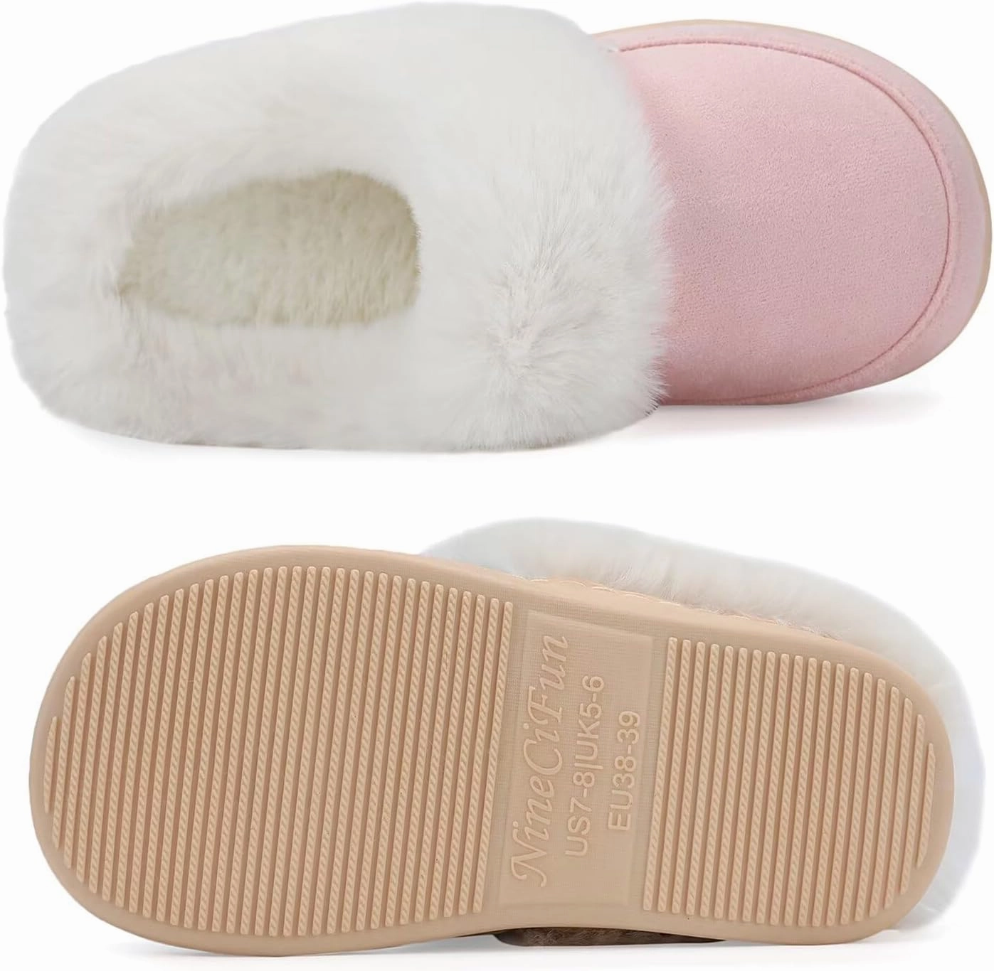 NineCiFun Women's and Men's Suede House Slippers Slip on Fuzzy Slippers with Faux Fur Lining Indoor Outdoor Home Shoes with Rubber Sole