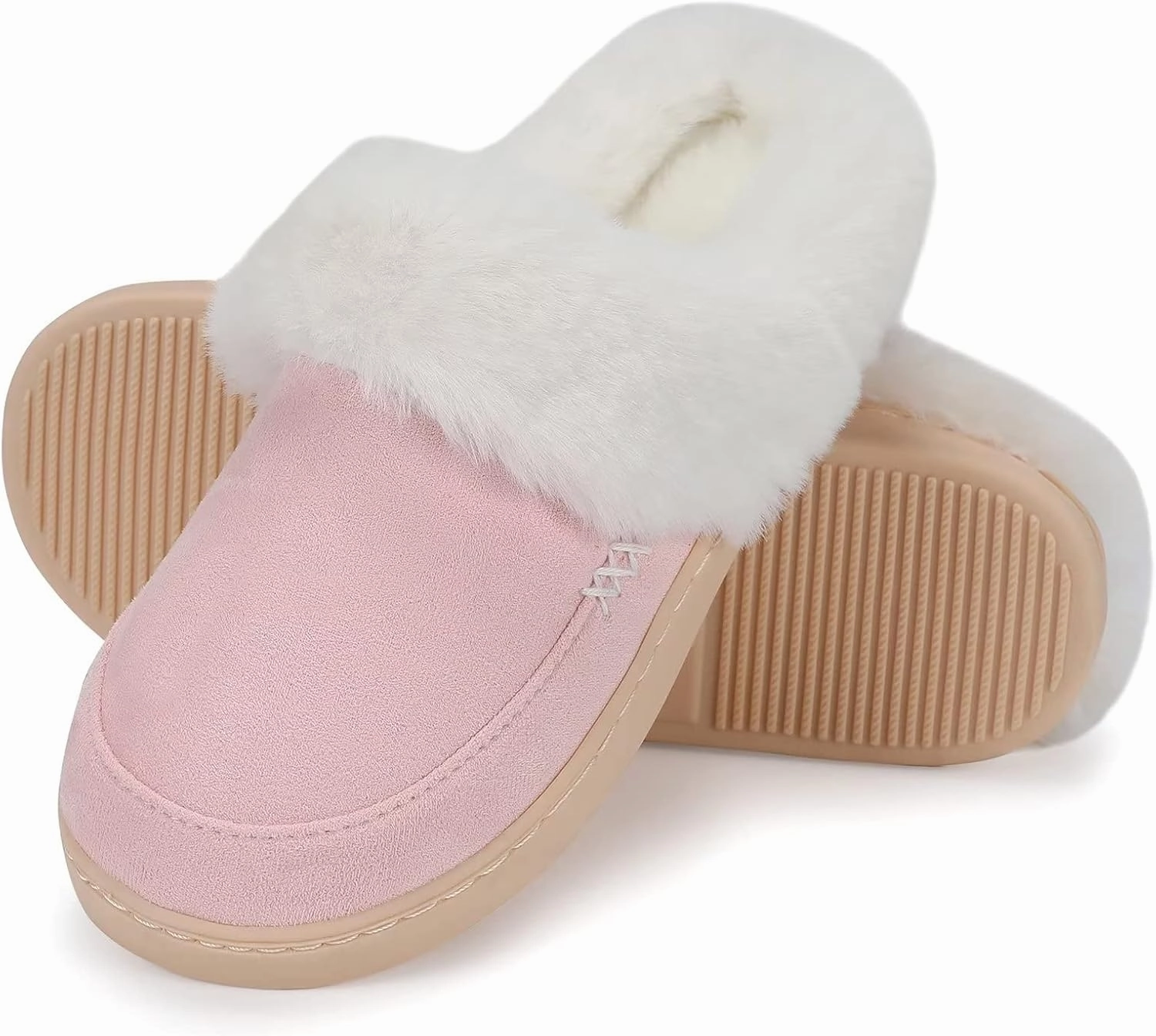 NineCiFun Women's and Men's Suede House Slippers Slip on Fuzzy Slippers with Faux Fur Lining Indoor Outdoor Home Shoes with Rubber Sole