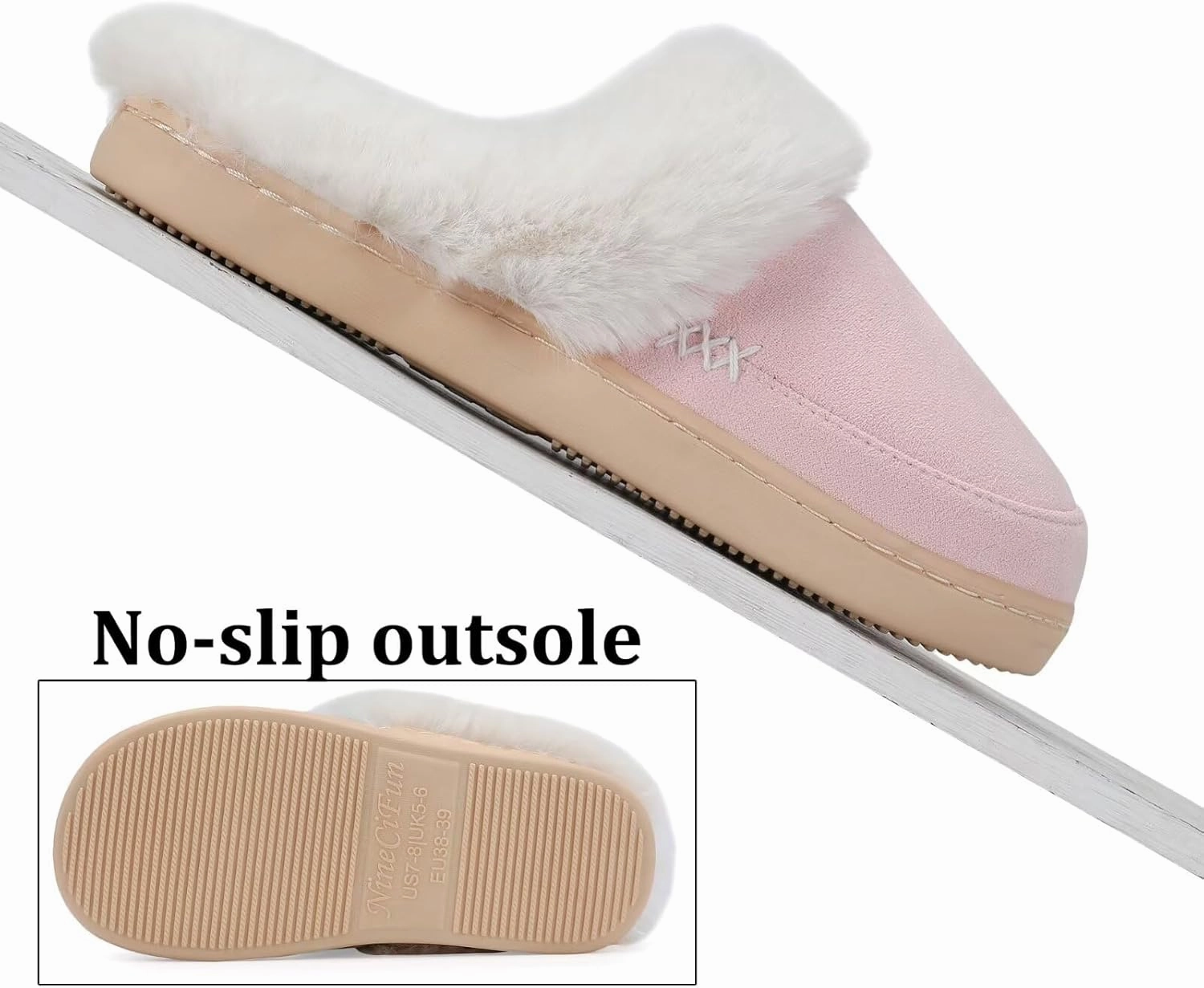 NineCiFun Women's and Men's Suede House Slippers Slip on Fuzzy Slippers with Faux Fur Lining Indoor Outdoor Home Shoes with Rubber Sole