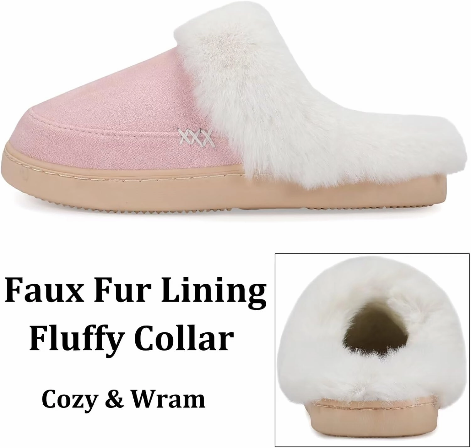 NineCiFun Women's and Men's Suede House Slippers Slip on Fuzzy Slippers with Faux Fur Lining Indoor Outdoor Home Shoes with Rubber Sole