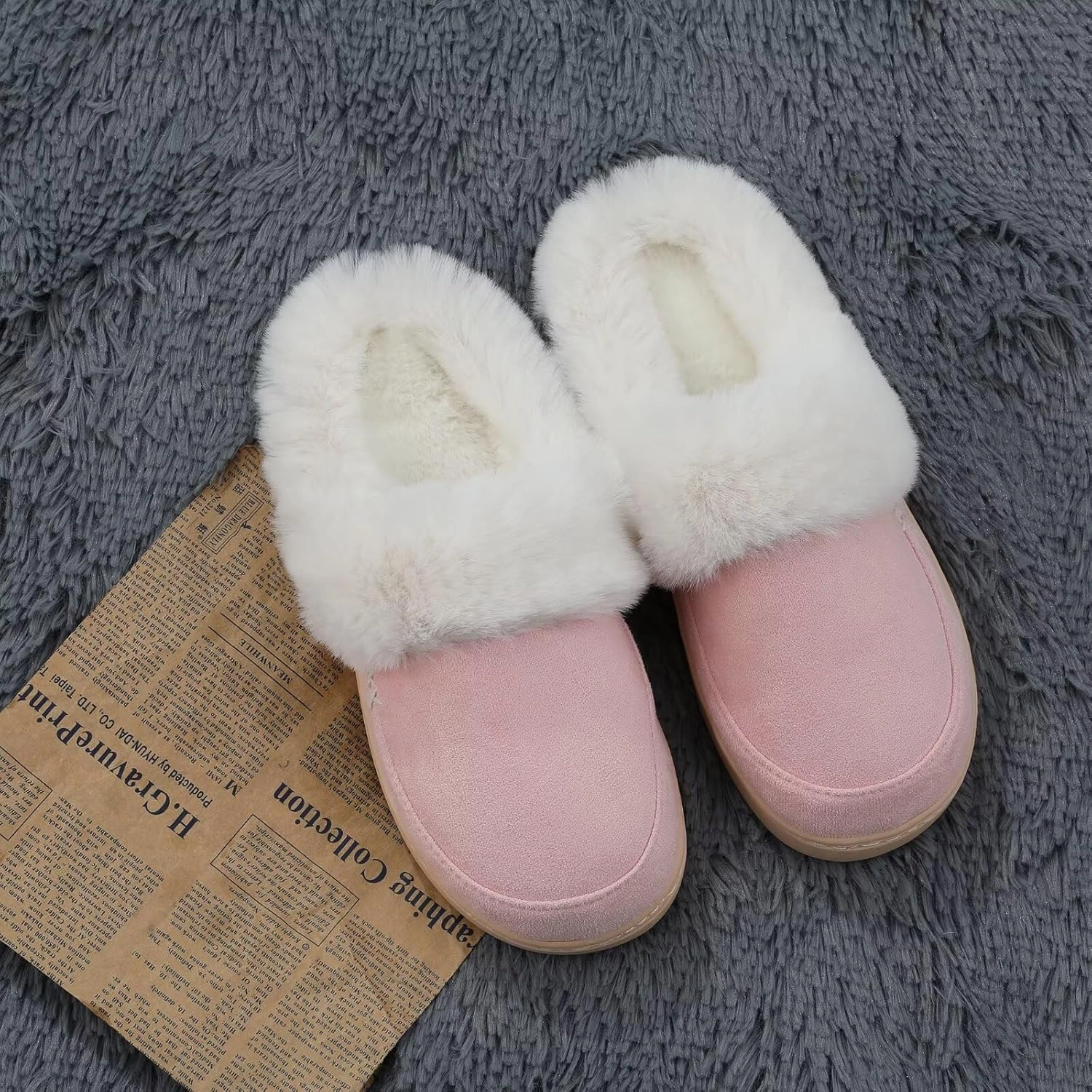 NineCiFun Women's and Men's Suede House Slippers Slip on Fuzzy Slippers with Faux Fur Lining Indoor Outdoor Home Shoes with Rubber Sole