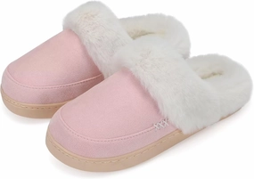 NineCiFun Women's and Men's Suede House Slippers Slip on Fuzzy Slippers with Faux Fur Lining Indoor Outdoor Home Shoes with Rubber Sole