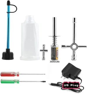 Nitro Starter Glow Plug Igniter 3600mAh with Charger Tools Fuel Bottle Combo for 1/8 1/10 RC Crawler Truck Car Nitro Engine Power Redcat HSP Traxxas T-maxx 3.3 80142A Axial Kyosho