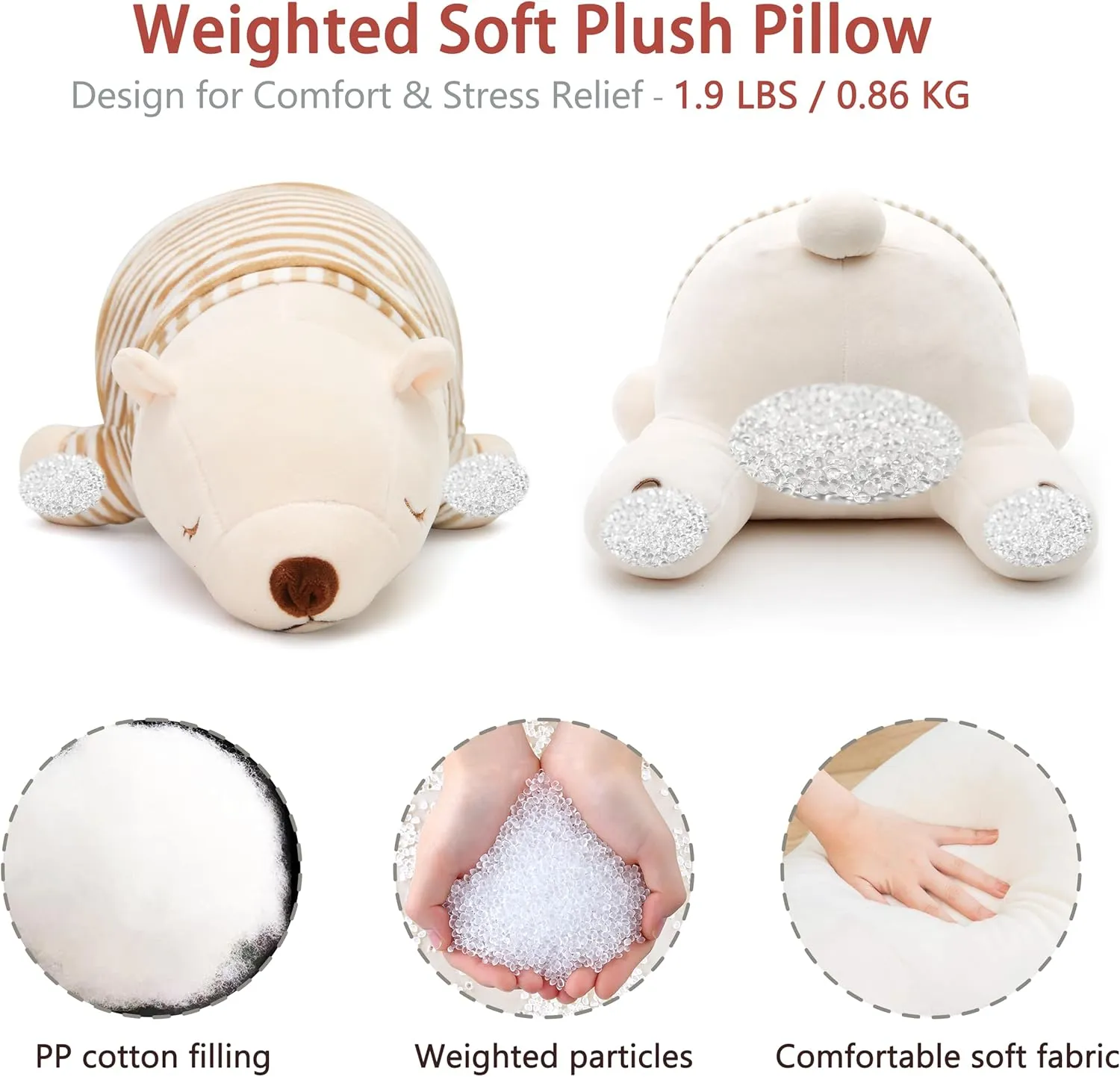 Niuniu Daddy 15" | 1.9 Pound Weighted Stuffed Animals Polar Bear in Large Plush Toy for Kids Kawaii Adorable Squishy Cuddle Pillow for Sleeping Hugging Christmas Birthday Gift for Girls Boys