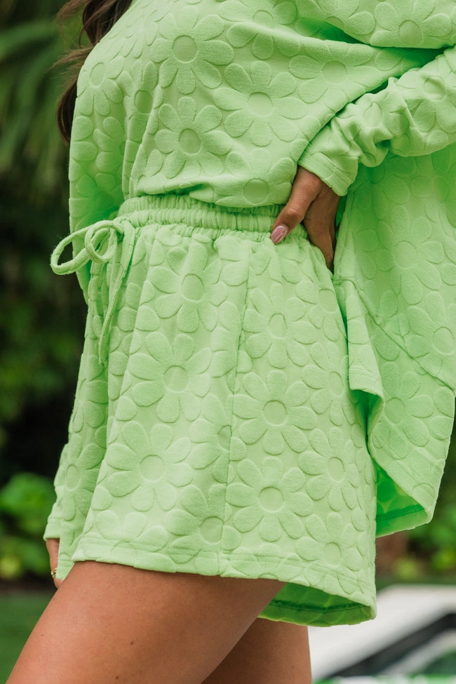 No Complaints Lime Green Floral Terry Cloth Shorts SALE