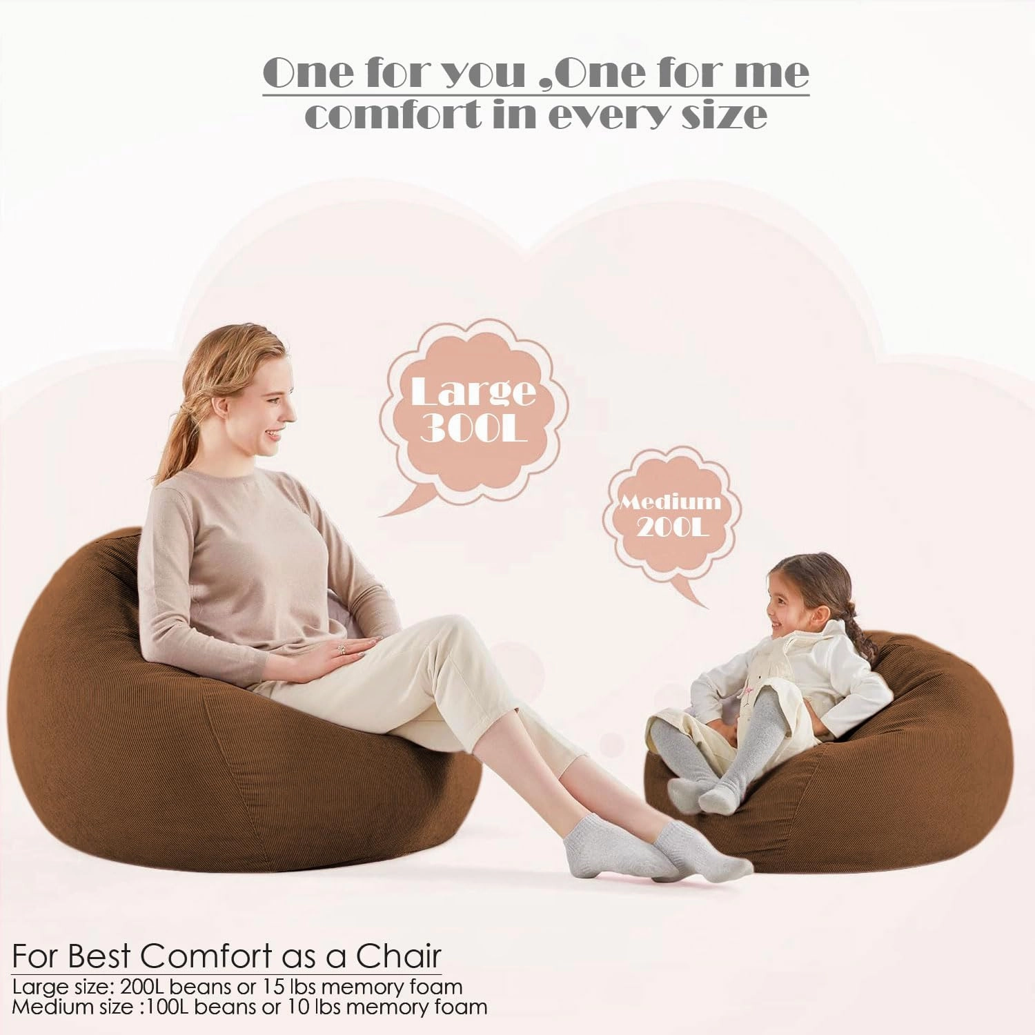 Nobildonna 3 ft Bean Bag Chair Cover (No Filler) 35"×43" Large Stuffed Animal Storage Bean Bag Washable Big Beanbag Chair Cover Premium Corduroy Bean Bag Cover for Adults,Kids,Coffee Brown 300L