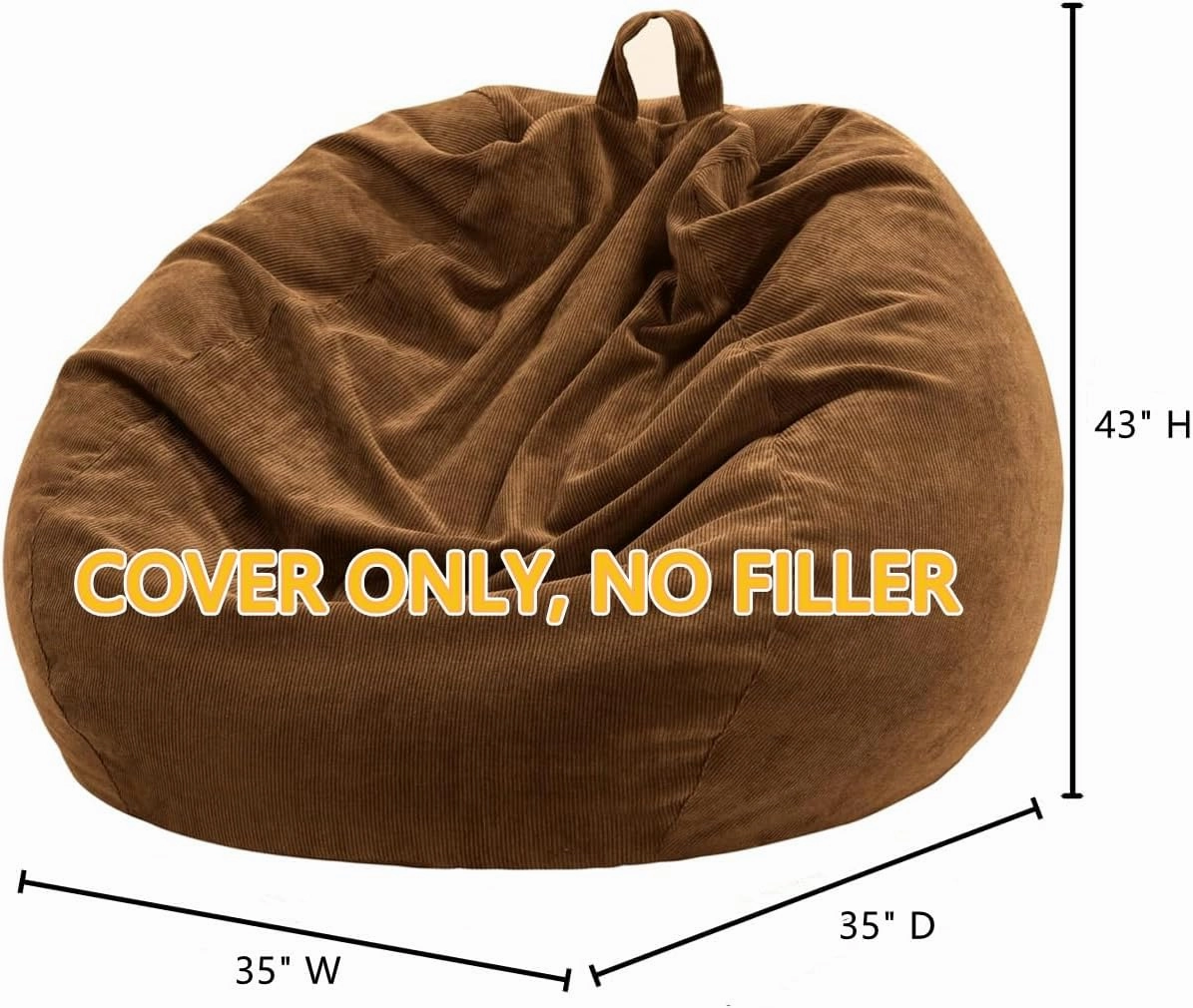 Nobildonna 3 ft Bean Bag Chair Cover (No Filler) 35"×43" Large Stuffed Animal Storage Bean Bag Washable Big Beanbag Chair Cover Premium Corduroy Bean Bag Cover for Adults,Kids,Coffee Brown 300L