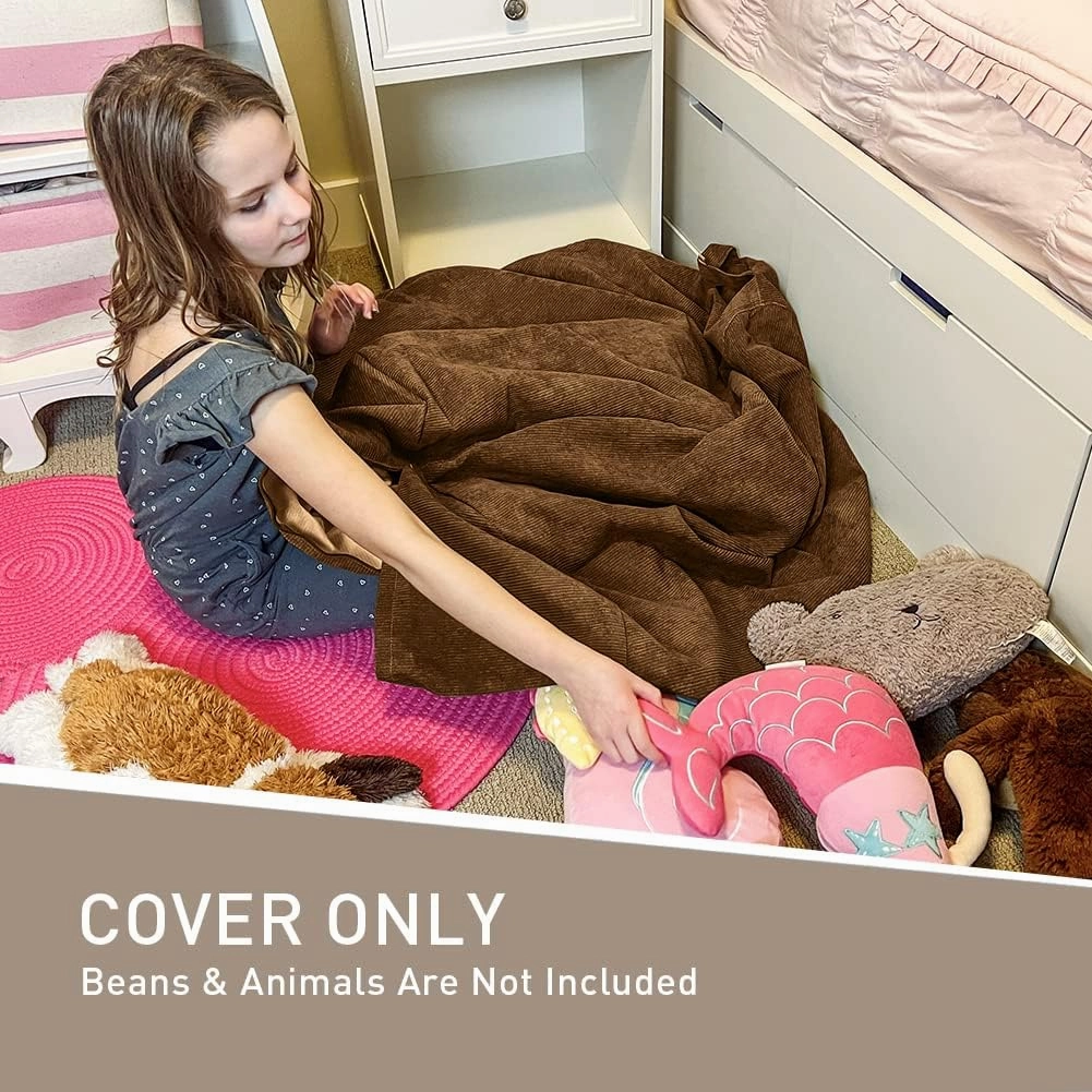 Nobildonna 3 ft Bean Bag Chair Cover (No Filler) 35"×43" Large Stuffed Animal Storage Bean Bag Washable Big Beanbag Chair Cover Premium Corduroy Bean Bag Cover for Adults,Kids,Coffee Brown 300L