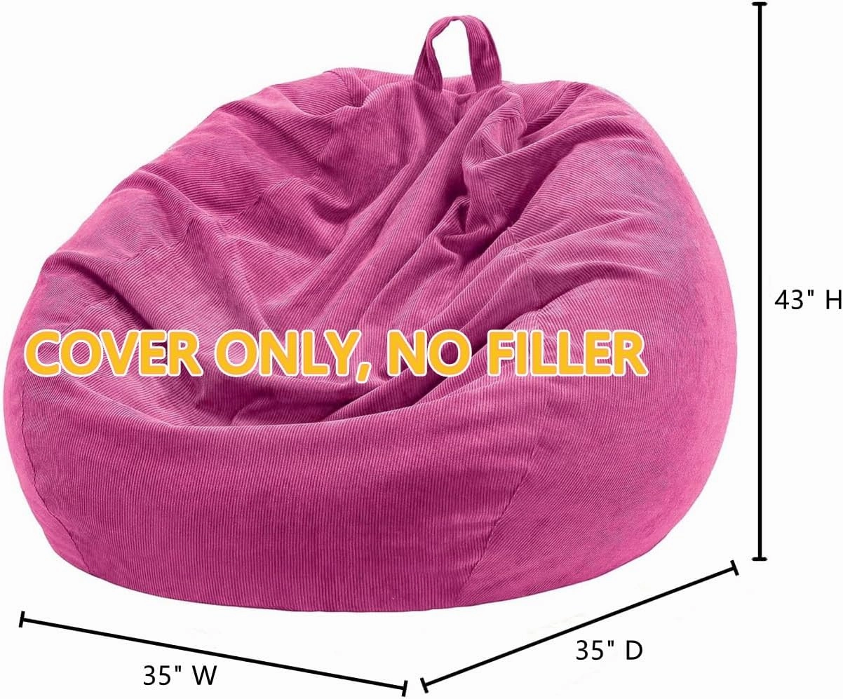 Nobildonna 3 ft Bean Bag Chair Cover (No Filler) 35"×43" Large Stuffed Animal Storage Bean Bag Washable Big Beanbag Chair Cover Premium Corduroy Bean Bag Cover for Adults,Kids,Rose Red 300L