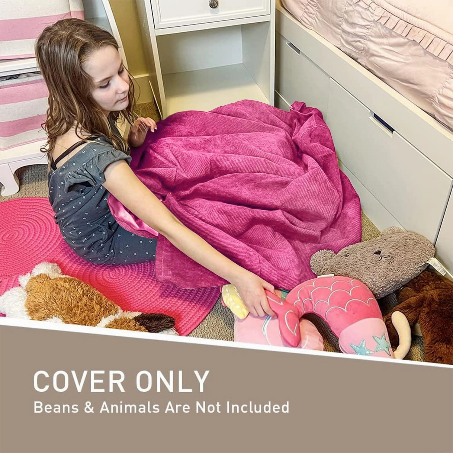Nobildonna 3 ft Bean Bag Chair Cover (No Filler) 35"×43" Large Stuffed Animal Storage Bean Bag Washable Big Beanbag Chair Cover Premium Corduroy Bean Bag Cover for Adults,Kids,Rose Red 300L