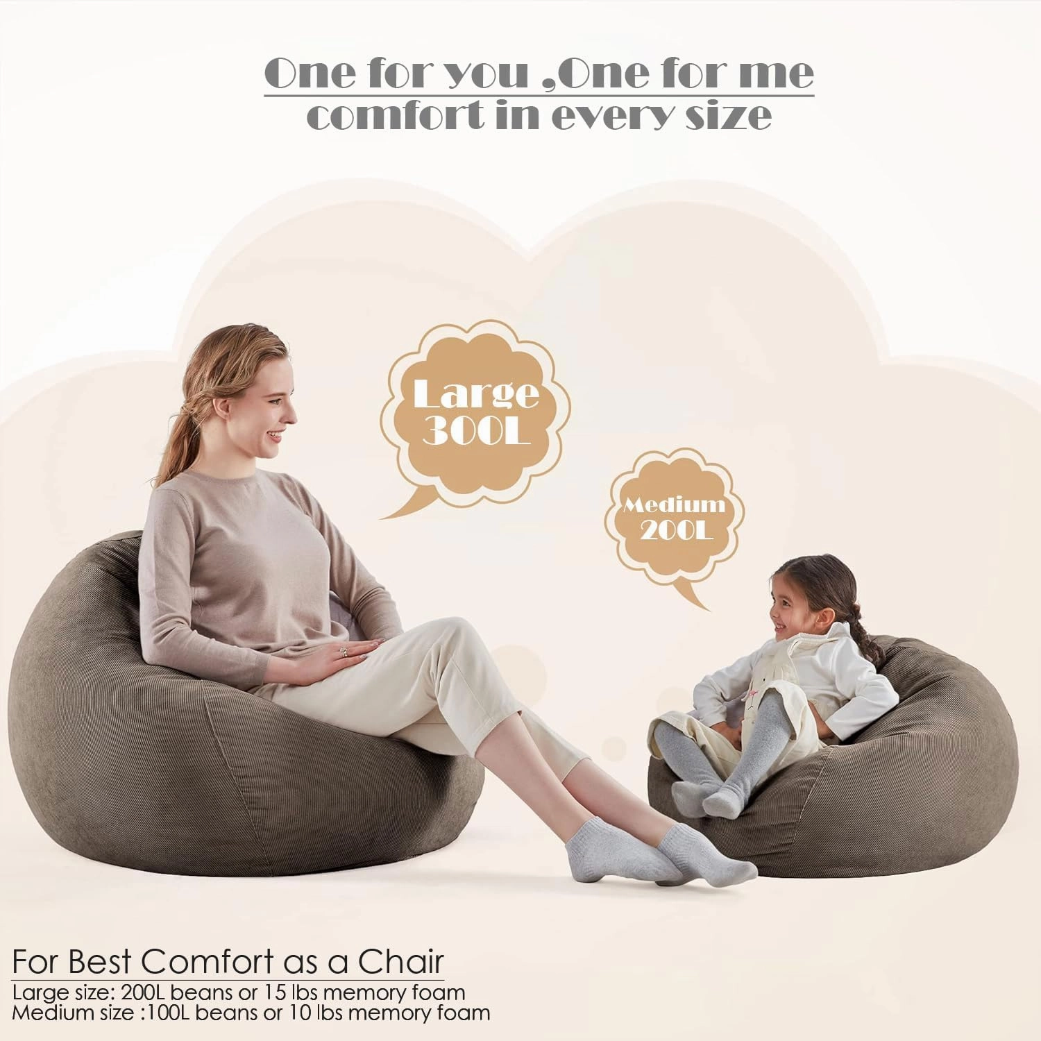 Nobildonna 3 ft Bean Bag Chair Cover (No Filler) 35"×43" Large Stuffed Animal Storage Bean Bag Washable Big Beanbag Chair Cover Premium Corduroy Bean Bag Cover for Adults,Kids,Warm Grey 300L