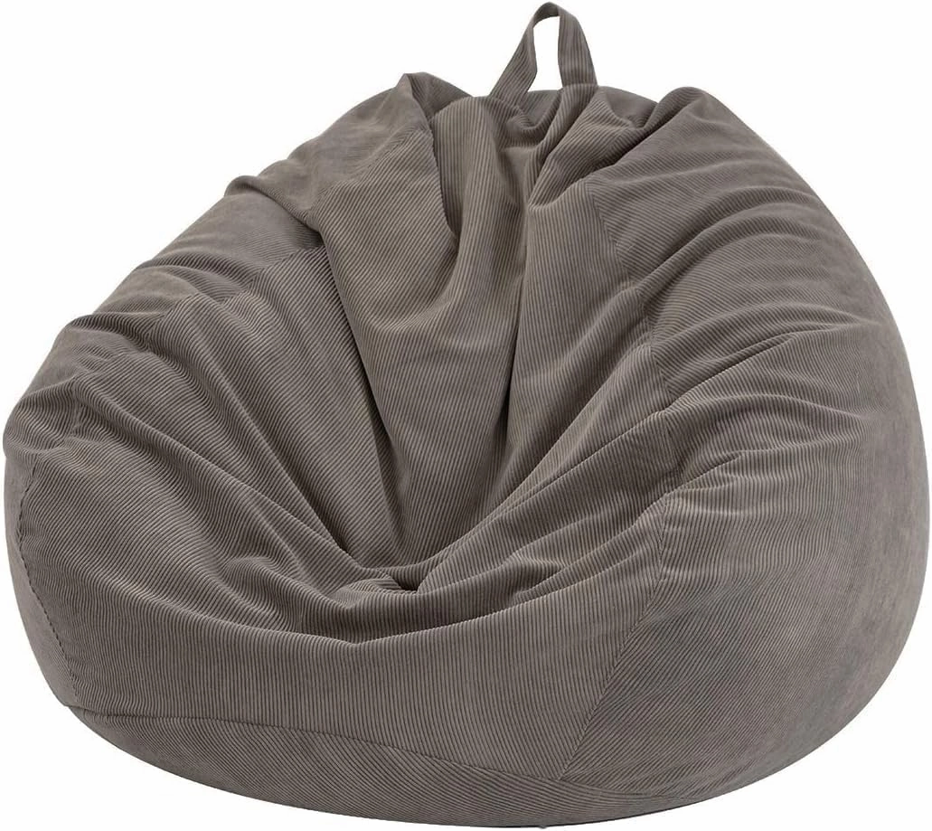 Nobildonna 3 ft Bean Bag Chair Cover (No Filler) 35"×43" Large Stuffed Animal Storage Bean Bag Washable Big Beanbag Chair Cover Premium Corduroy Bean Bag Cover for Adults,Kids,Warm Grey 300L