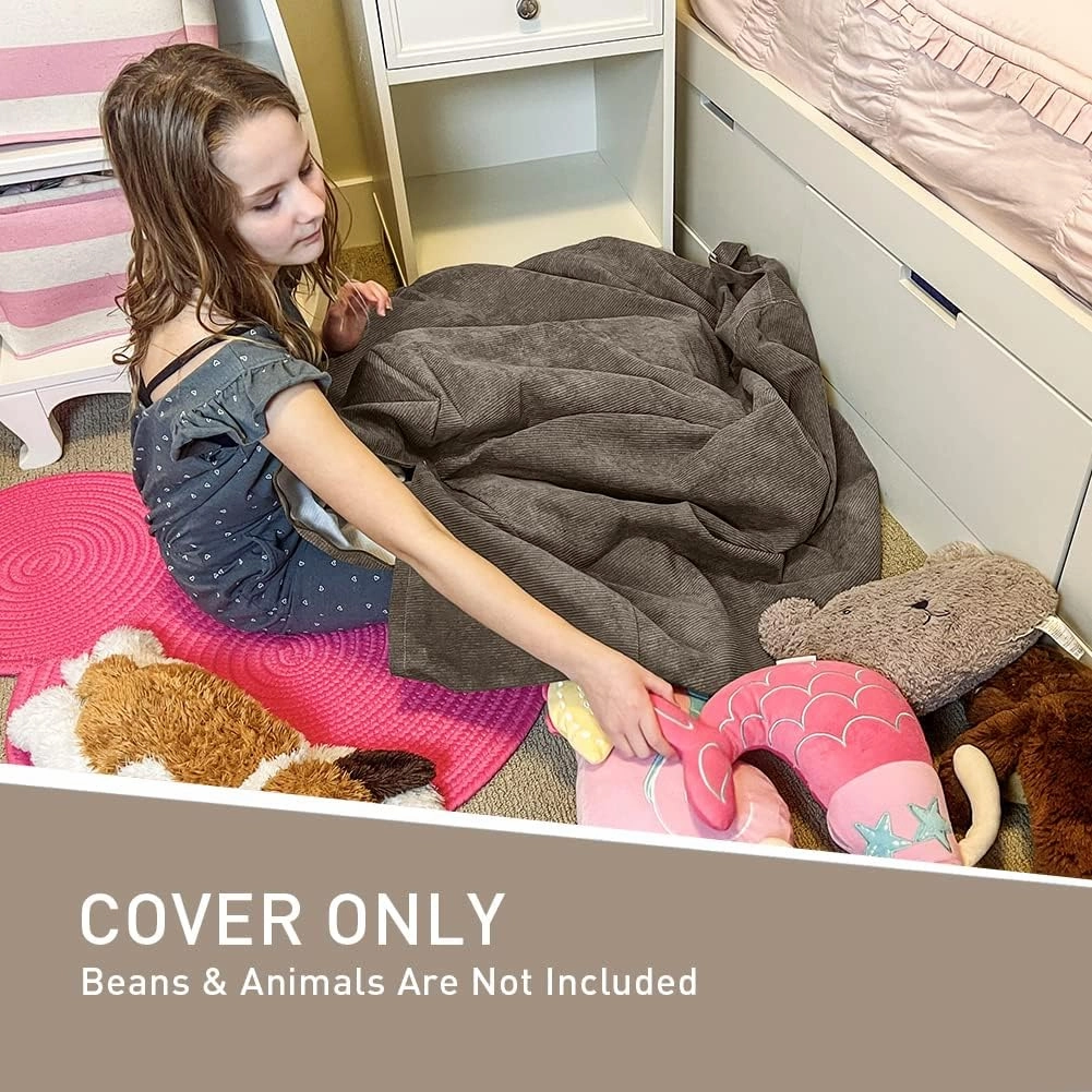 Nobildonna 3 ft Bean Bag Chair Cover (No Filler) 35"×43" Large Stuffed Animal Storage Bean Bag Washable Big Beanbag Chair Cover Premium Corduroy Bean Bag Cover for Adults,Kids,Warm Grey 300L