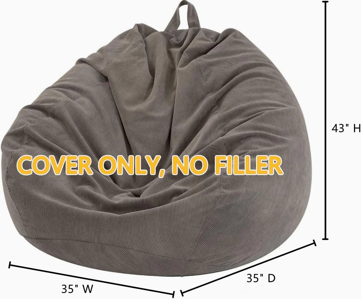 Nobildonna 3 ft Bean Bag Chair Cover (No Filler) 35"×43" Large Stuffed Animal Storage Bean Bag Washable Big Beanbag Chair Cover Premium Corduroy Bean Bag Cover for Adults,Kids,Warm Grey 300L