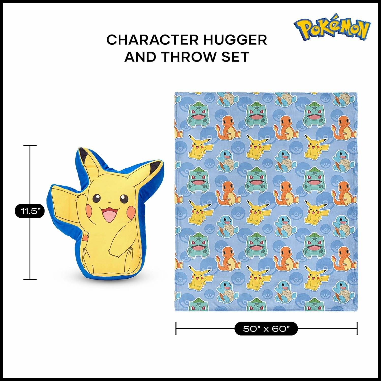 NORTHWEST Pokemon, Pikachu Cute, Silk Touch Throw and Hugger Set, 50 x 60 Inches
