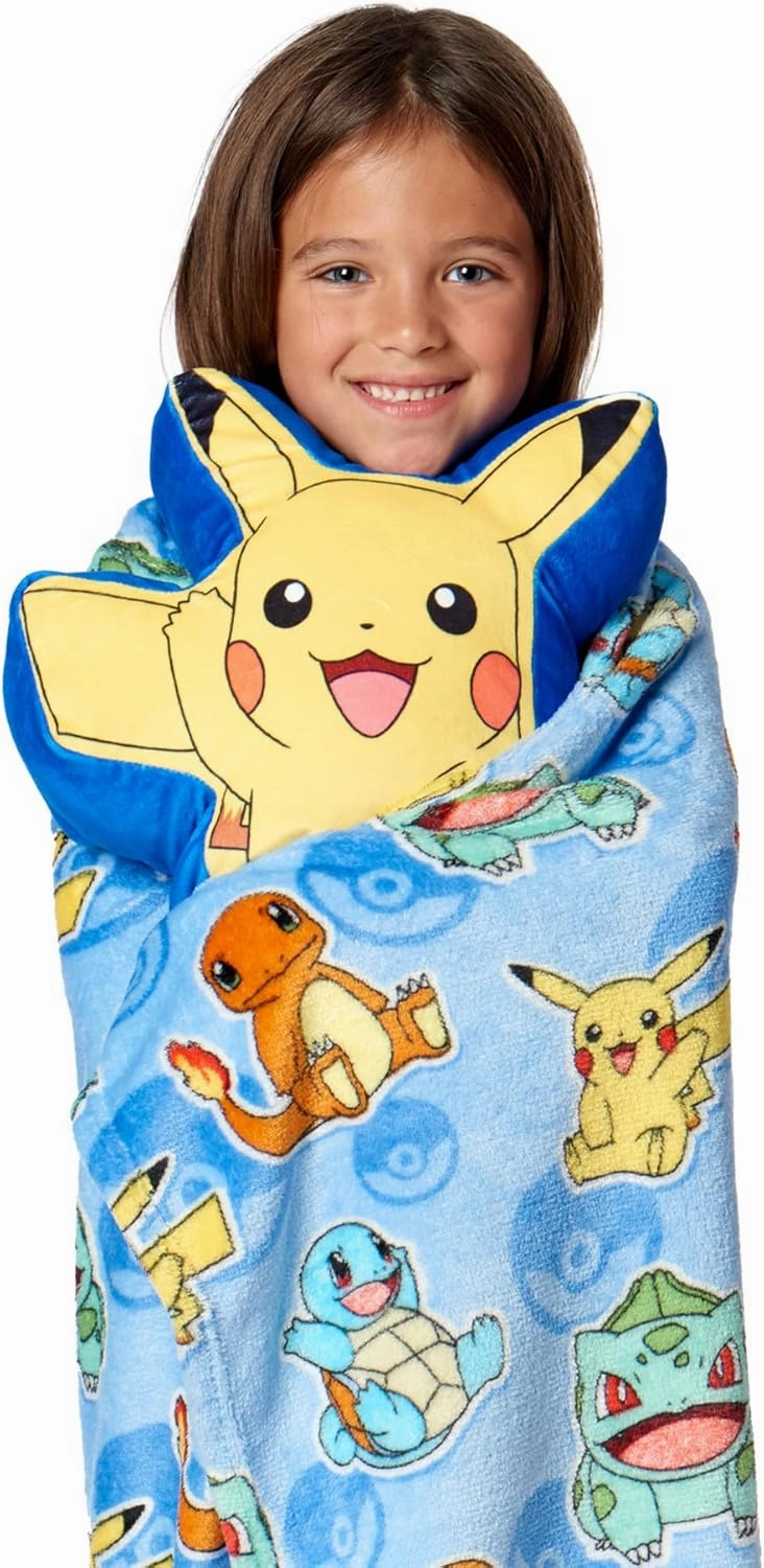 NORTHWEST Pokemon, Pikachu Cute, Silk Touch Throw and Hugger Set, 50 x 60 Inches