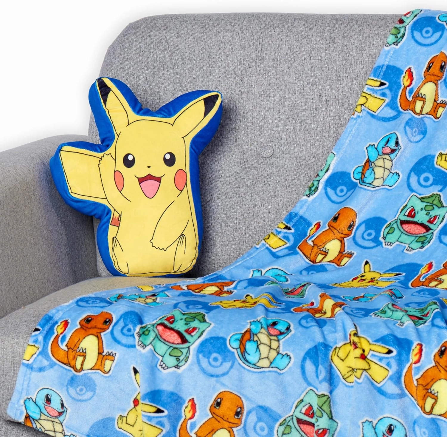 NORTHWEST Pokemon, Pikachu Cute, Silk Touch Throw and Hugger Set, 50 x 60 Inches