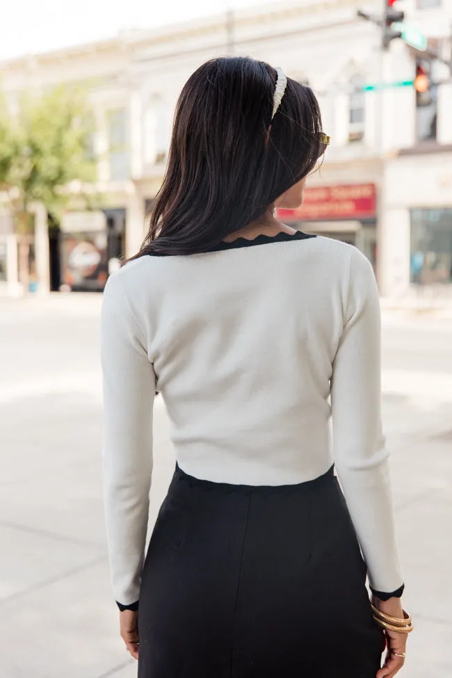 Not Much Different Ivory and Black Contrast Scalloped Hem Sweater FINAL SALE