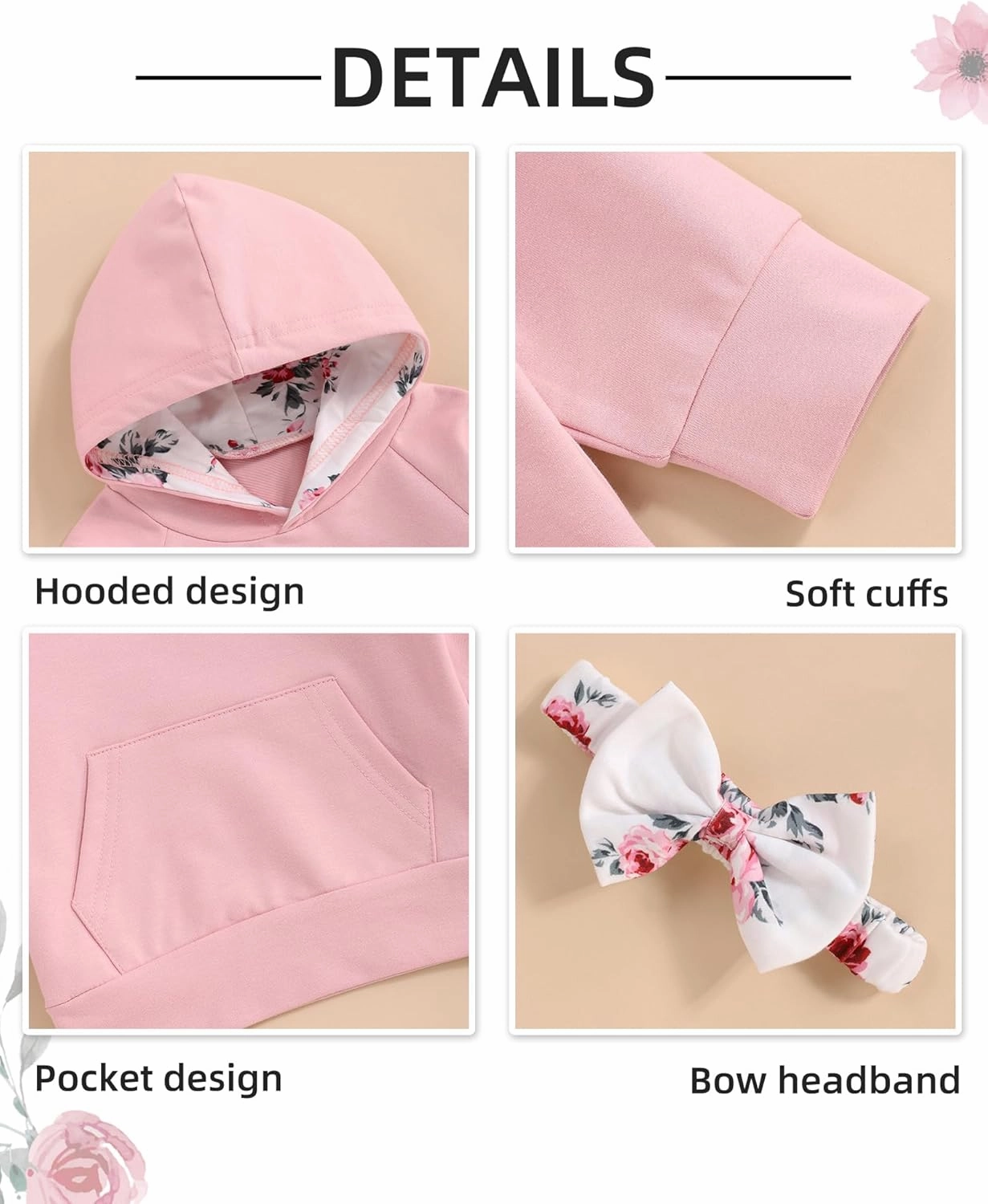 oklady Baby Girl Clothes,Hoodie Tops Floral Pant with Cute Headband Baby Girl Fall Outfits