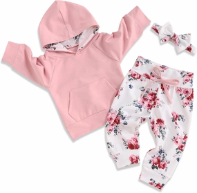 oklady Baby Girl Clothes,Hoodie Tops Floral Pant with Cute Headband Baby Girl Fall Outfits