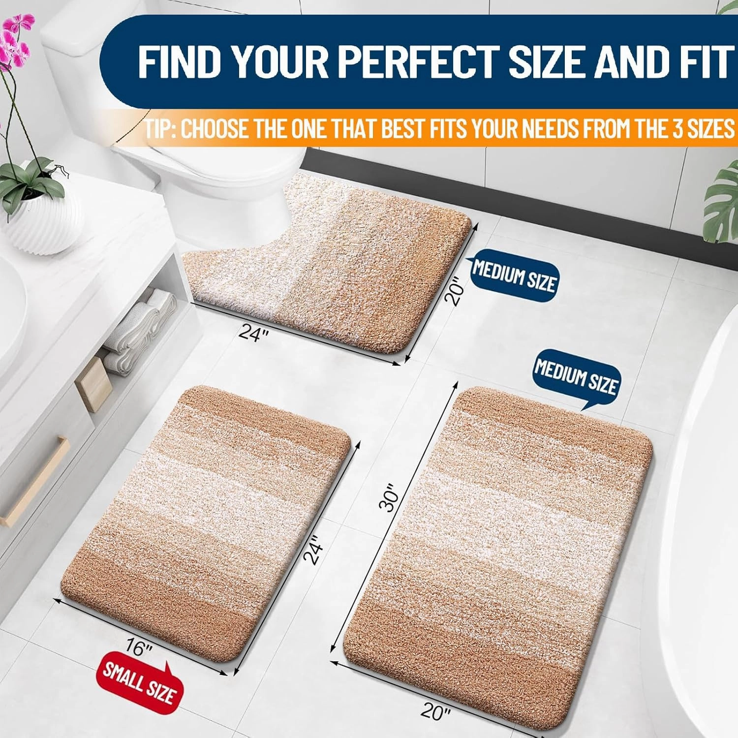 OLANLY Bathroom Rugs Mat 30x20, Extra Soft Absorbent Microfiber Bath Rugs, Rubber Backing, Quick Dry, Machine Washable Bath Mats for Bathroom Floor, Tub, Shower and Home Decor Accessories, Beige