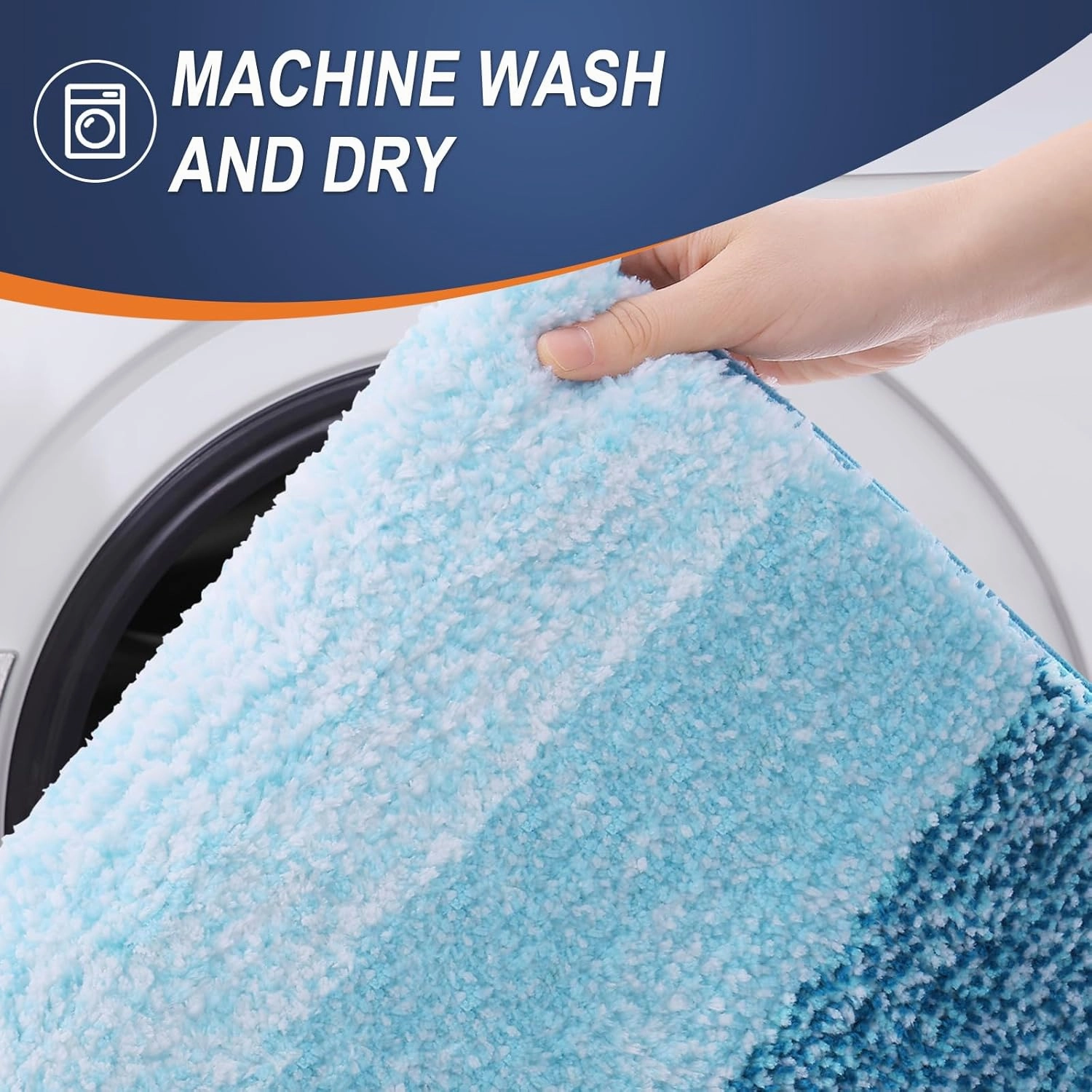 OLANLY Luxury Toilet Rugs U-Shaped 24x20, Extra Soft and Absorbent Microfiber Bathroom Rugs, Non-Slip Plush Shaggy Bath Mat, Machine Wash Dry, Contour Bathroom Mats for Toilet Base, Peacock Blue