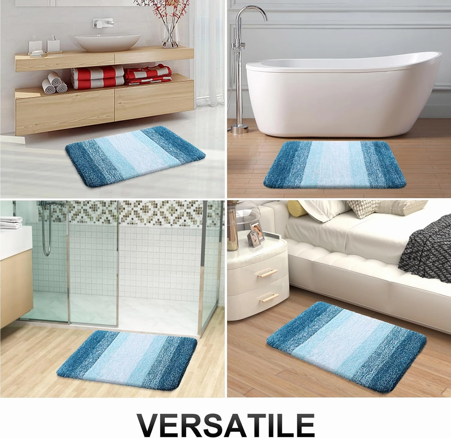 OLANLY Luxury Toilet Rugs U-Shaped 24x20, Extra Soft and Absorbent Microfiber Bathroom Rugs, Non-Slip Plush Shaggy Bath Mat, Machine Wash Dry, Contour Bathroom Mats for Toilet Base, Peacock Blue