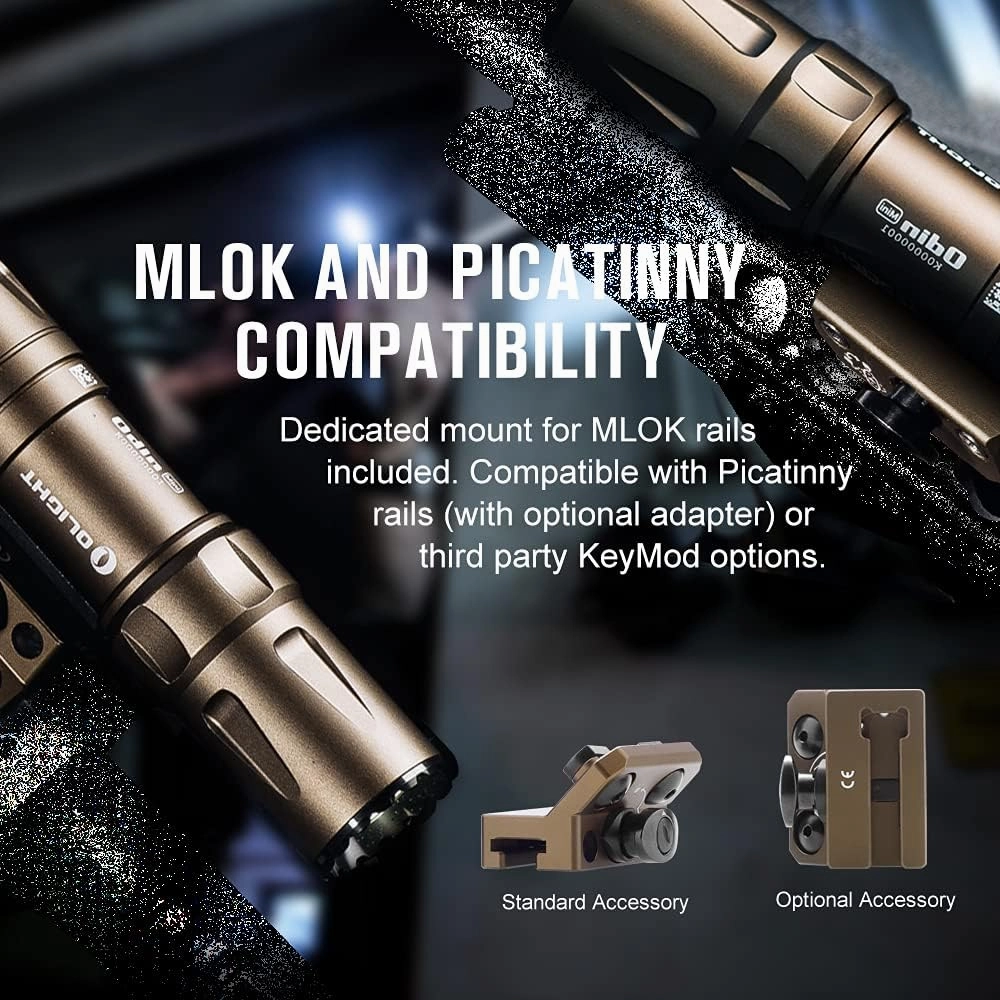 OLIGHT Odin Mini 1250 Lumens Ultra Compact Rechargeable Mlok-Mount Weaponlight, Removable Slide Rail Mount and Remote Switch, 240 Meters Beam Distance, Mlok Included