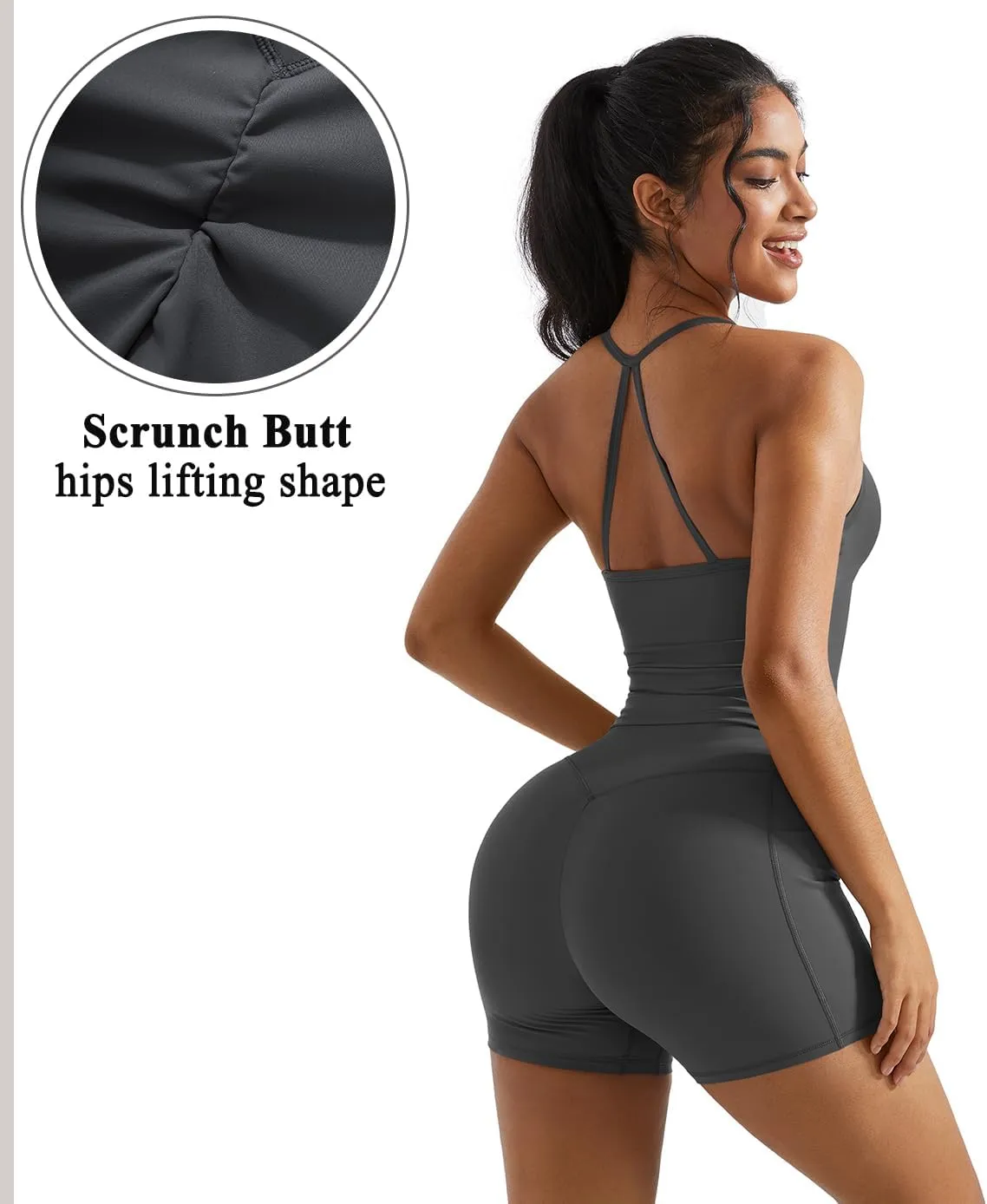 OMKAGI 2 Piece Workout Sets for Women Padded Sports Bra Tank Booty Gym Shorts with Pockets